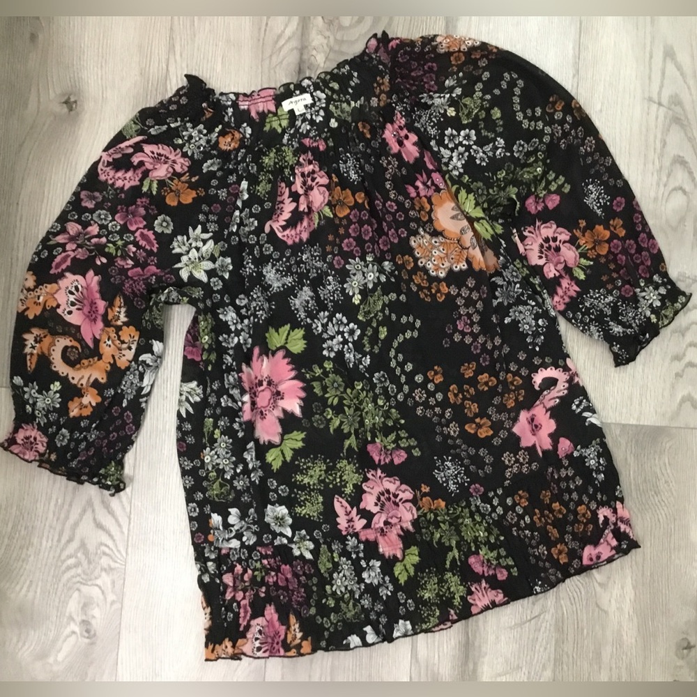 Argora Beautiful Multicolor Floral Sequin Blouse L